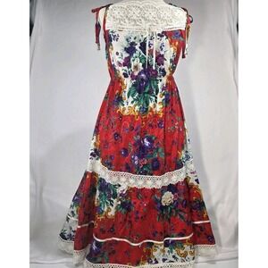 Rare Vintage Tracy Feith Le Shack 100% Silk Floral Lace Sundress Made In USA!